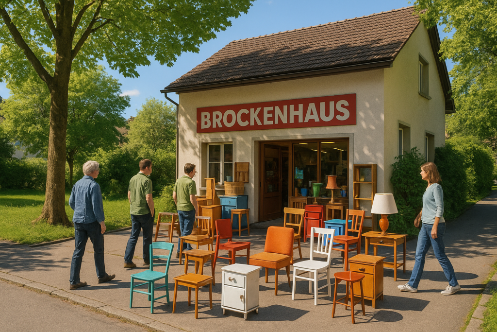Ein Brockenhaus mit gebrauchten Möbeln und Haushaltsgegenständen in der Schweiz.