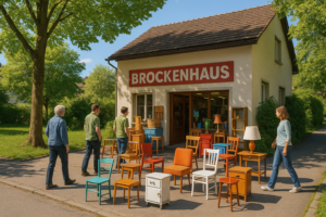 Ein Brockenhaus mit gebrauchten Möbeln und Haushaltsgegenständen in der Schweiz.
